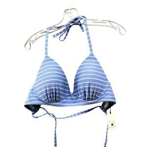 Shade & Shore Bikini Top Size‎ 34D Light Blue Stripe Padded Underwire Halter
